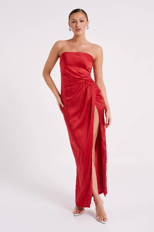 Aminah Draped Strapless Maxi Dress - Red