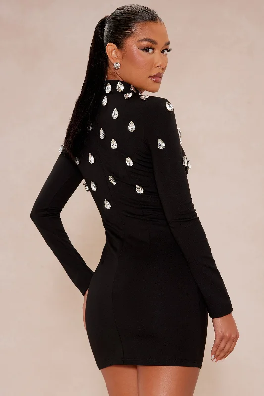 Aria Embellished Mini Dress - Black