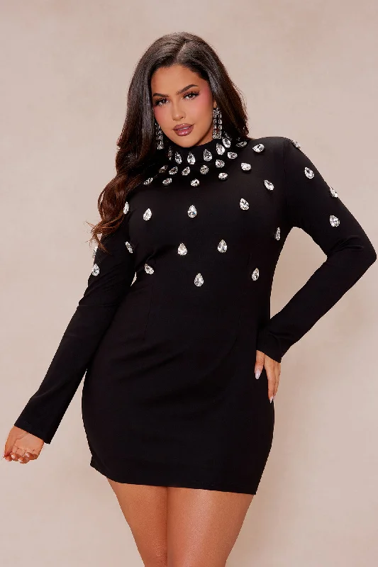 Aria Embellished Mini Dress - Black