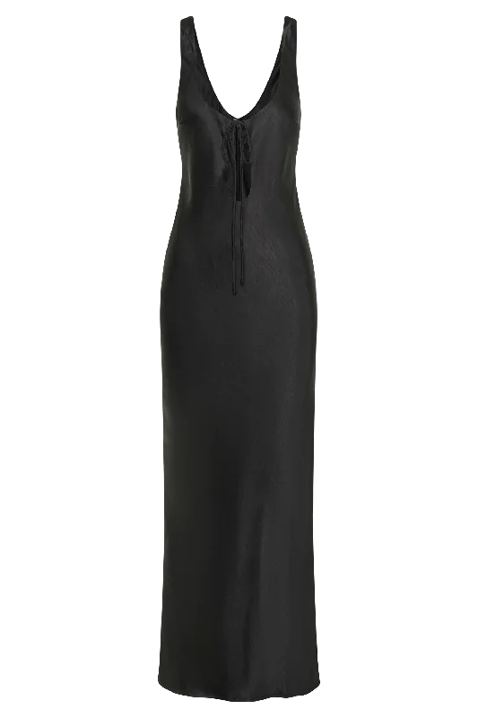 Aubrie Keyhole Satin Maxi Dress - Black