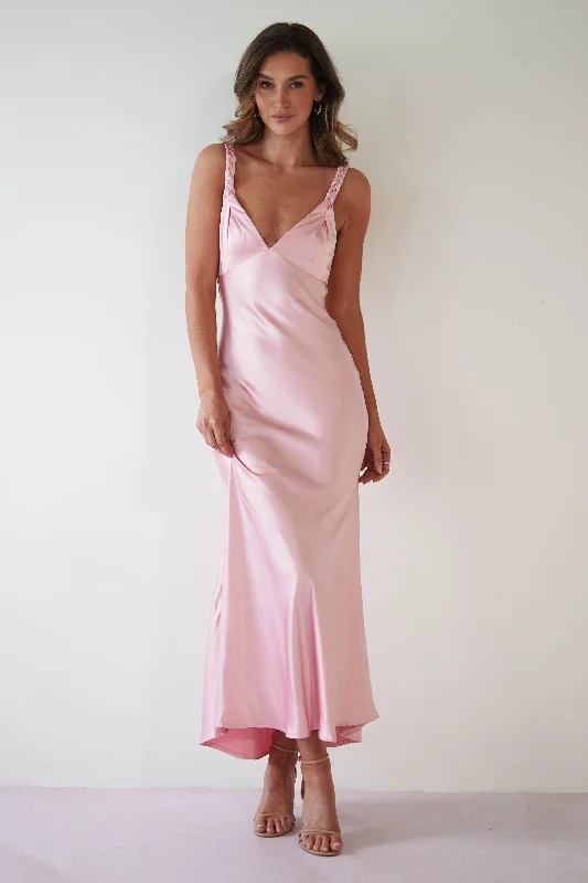 Bethanie Soft Satin Maxi Dress | Light Pink