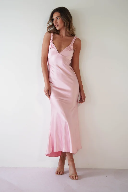 Bethanie Soft Satin Maxi Dress | Light Pink