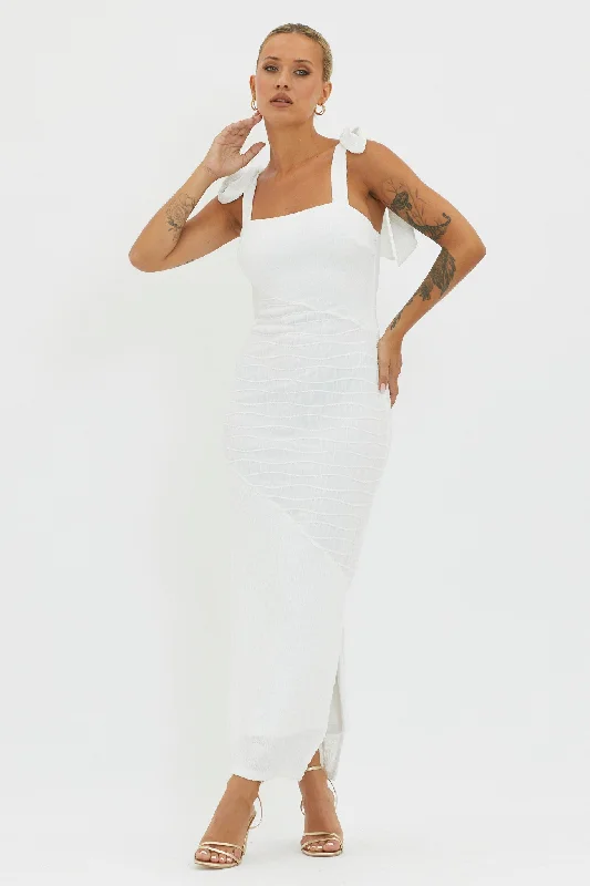 Bindi Puckered Tied Strap Dress White