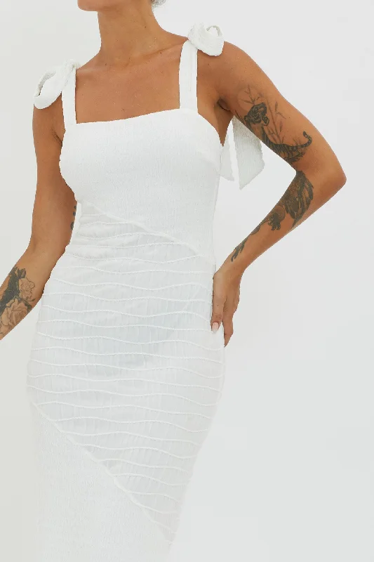 Bindi Puckered Tied Strap Dress White