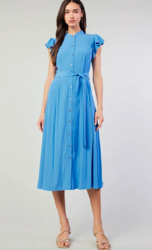 Charlotte Flutter Sleeve Button Down Midi Dress