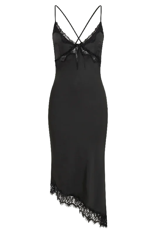 Crawford Satin Midi Dress - Black