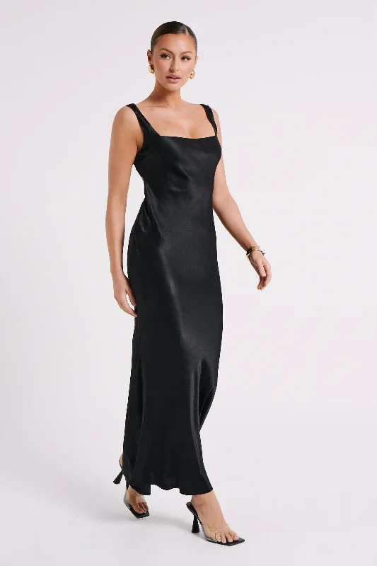 Ensley Satin Maxi Dress - Black