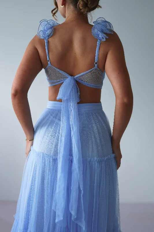 Galiena Ruffle Tulle Maxi Dress | Blue