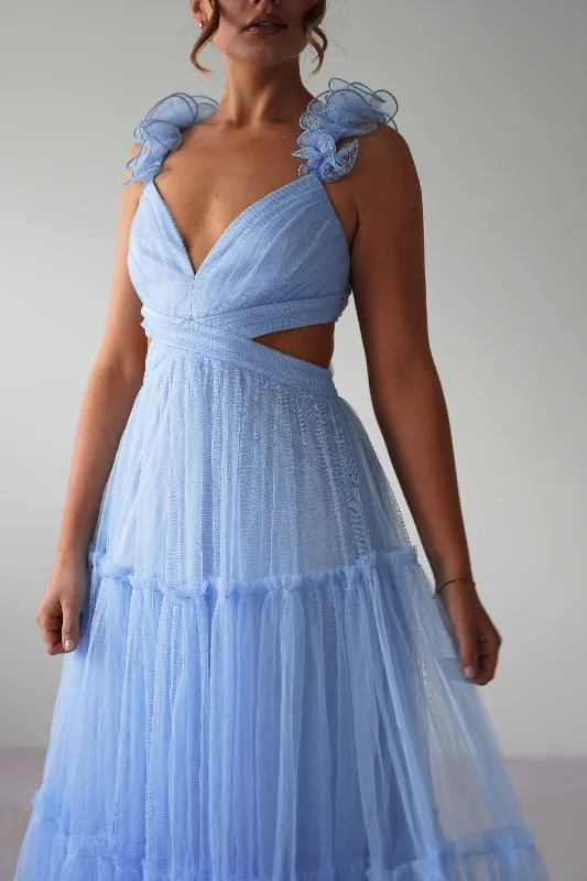 Galiena Ruffle Tulle Maxi Dress | Blue