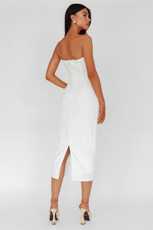 Hartly Strapless V-Neck Midi Dress Off White