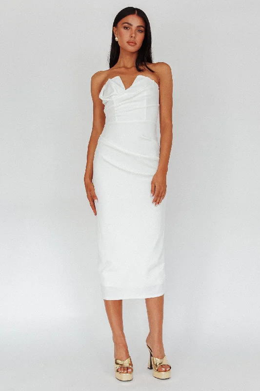 Hartly Strapless V-Neck Midi Dress Off White