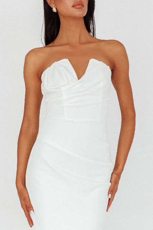 Hartly Strapless V-Neck Midi Dress Off White