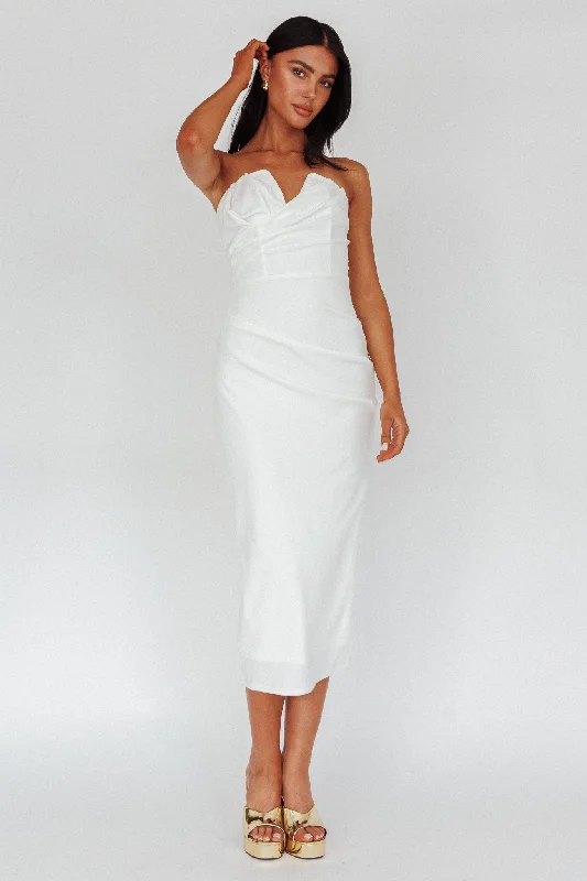 Hartly Strapless V-Neck Midi Dress Off White