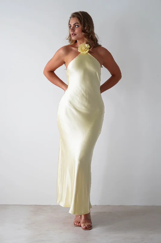 Heather Soft Satin Maxi Dress | Yellow