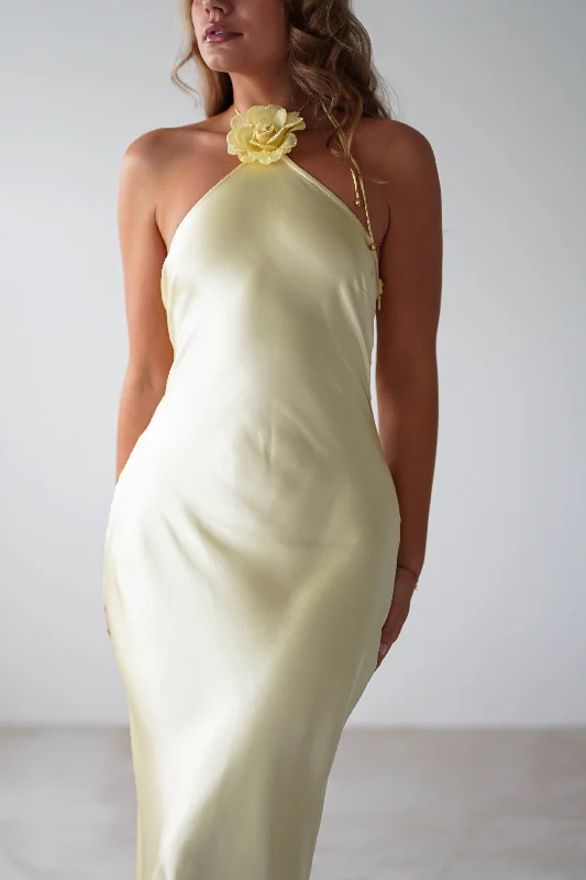 Heather Soft Satin Maxi Dress | Yellow