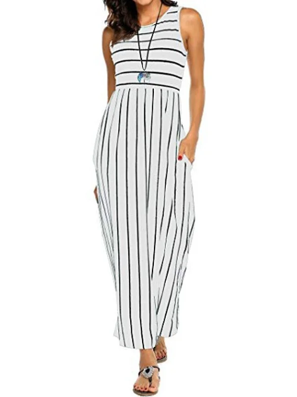 Sleeveless Striped Flowy Casual Maxi Dress