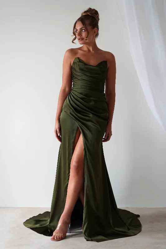 Italia Bodycon Satin Gown | Olive