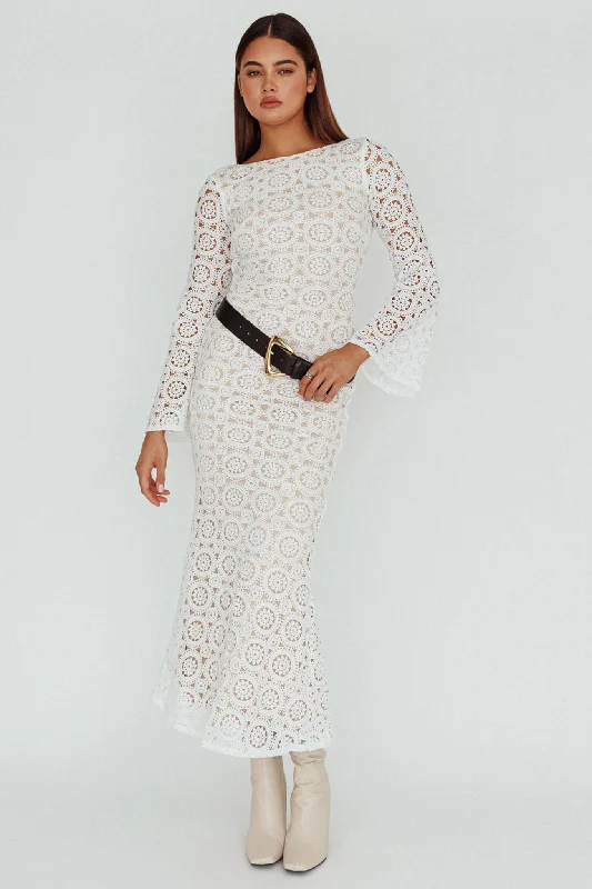 Kasia Long Sleeve Crochet Maxi Dress White