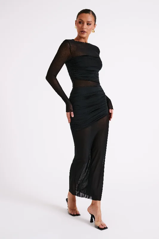 Kate Mesh And Nylon Maxi Dress - Black