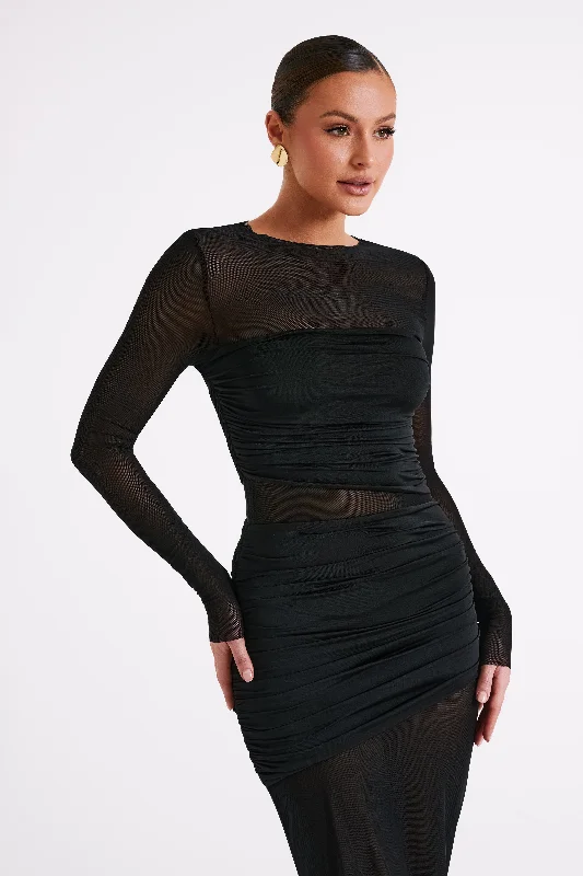 Kate Mesh And Nylon Maxi Dress - Black