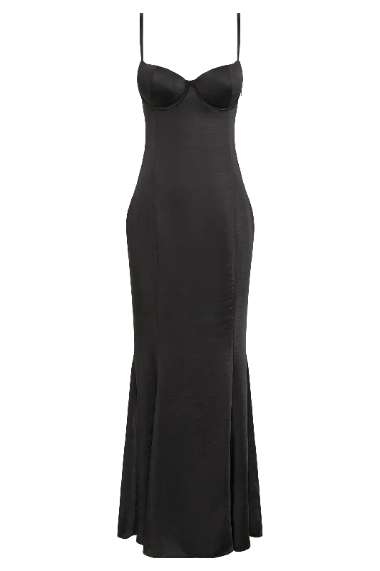 Katya Cupped Satin Maxi Dress - Black