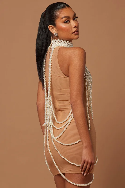 Kimberly Pearl Mini Dress - Nude