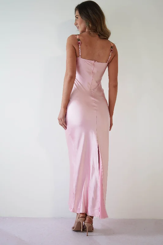 Klabelle Soft Satin Maxi Dress | Pink