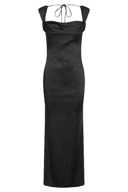 Lacey Backless Satin Maxi Dress - Black