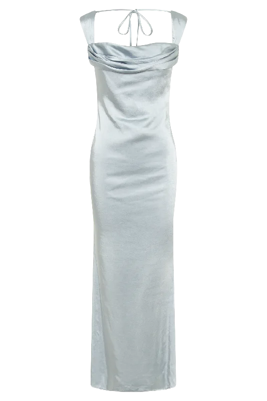 Lacey Backless Satin Maxi Dress - Ice Blue