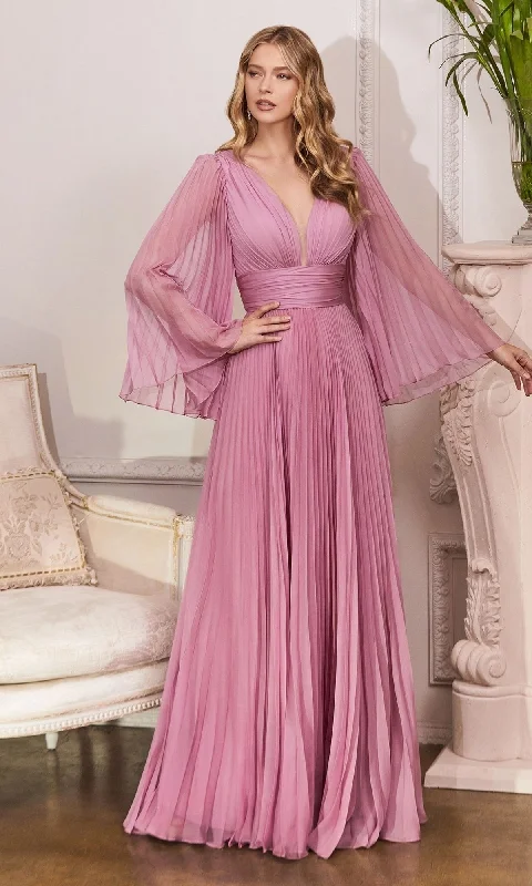 Long Bell-Sleeve Pleated Long Formal Dress CD242