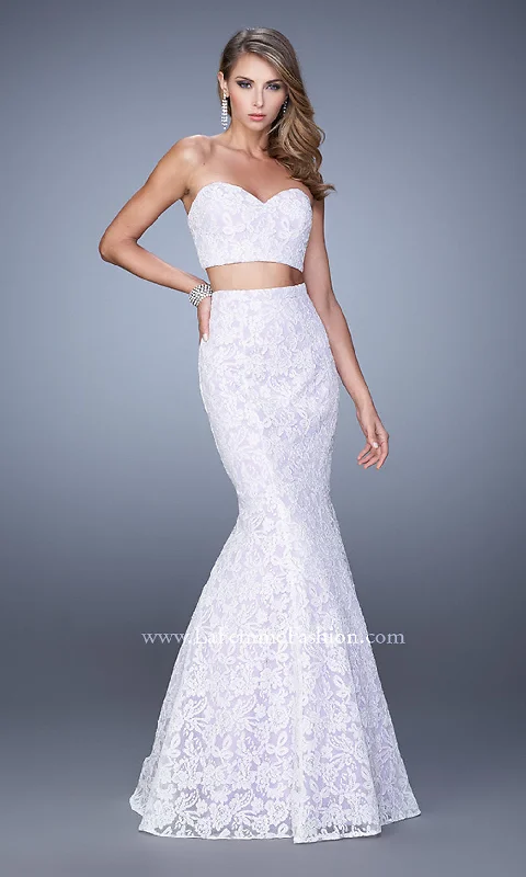 La Femme Two-Piece Long Lace Prom Dress