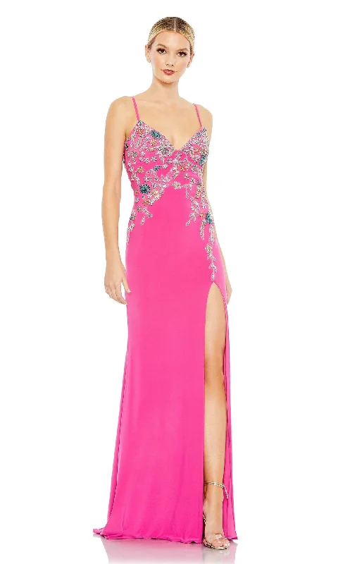 Low-Back Candy Pink Beaded Long Prom Dress 42006