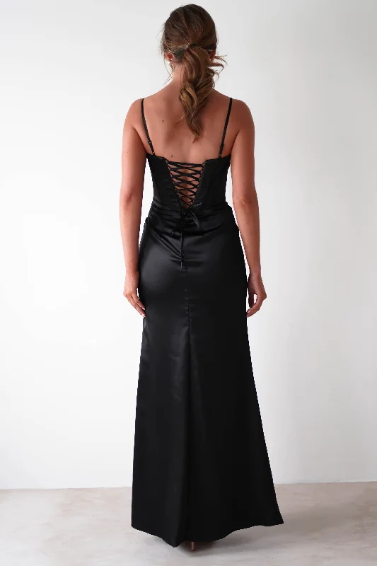 Maja Satin Corset Gown | Black