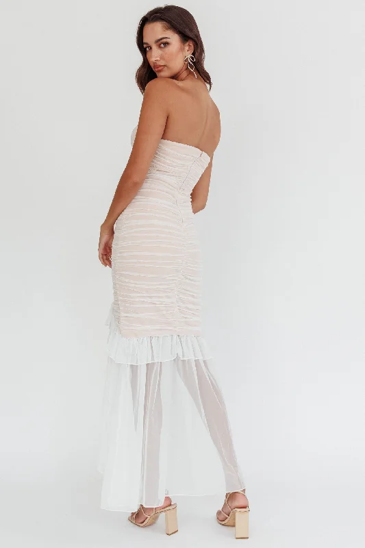 Mesmerize Strapless High-Low Hem Mesh Dress White