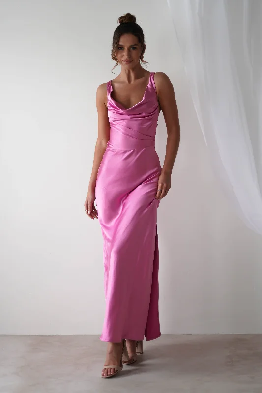 Misha Soft Satin Maxi Dress | Bright Pink