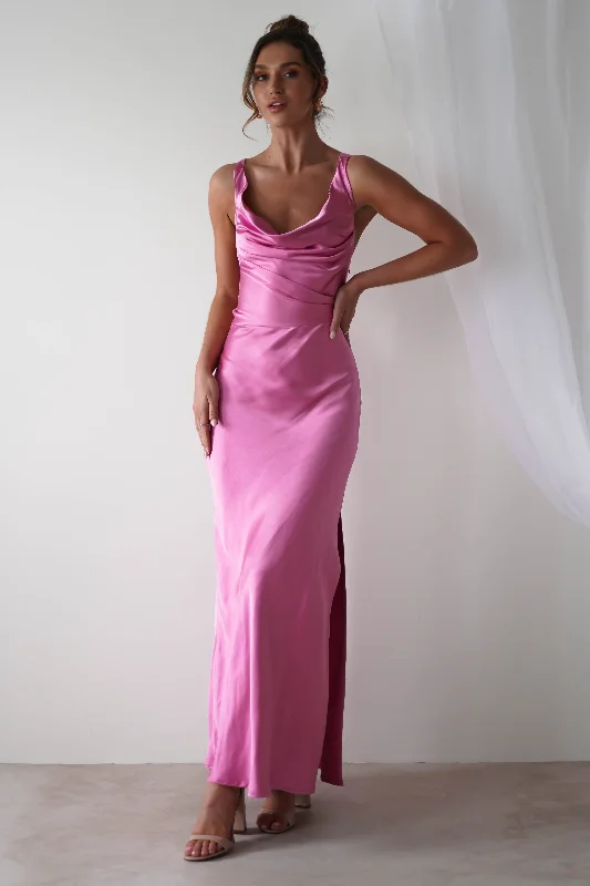 Misha Soft Satin Maxi Dress | Bright Pink