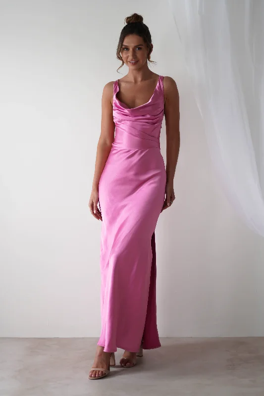 Misha Soft Satin Maxi Dress | Bright Pink