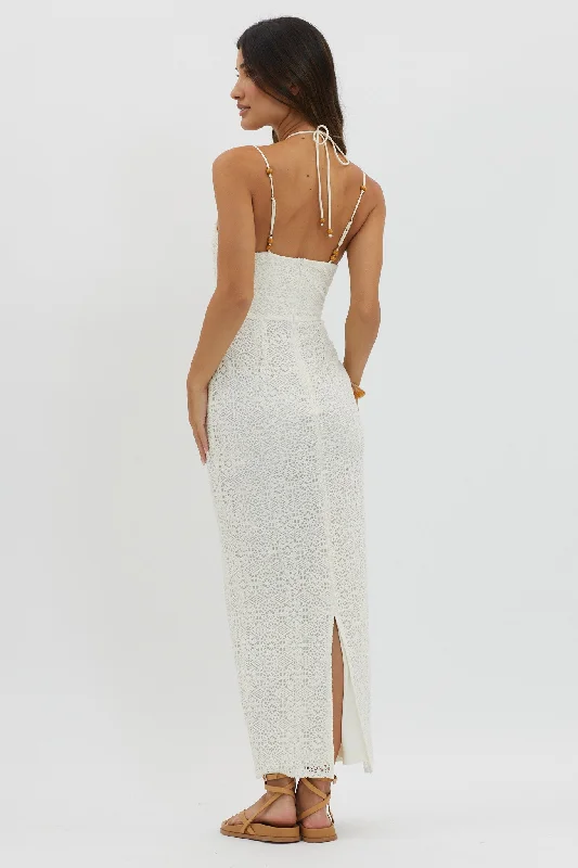 Namaste Bead Strap Lace Midi Dress White