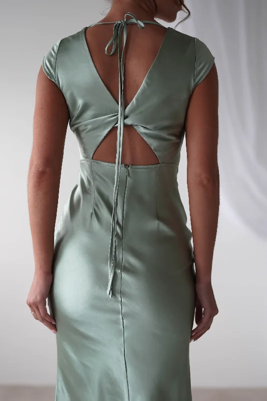 Nellie Soft Satin Midaxi Dress | Sage Green