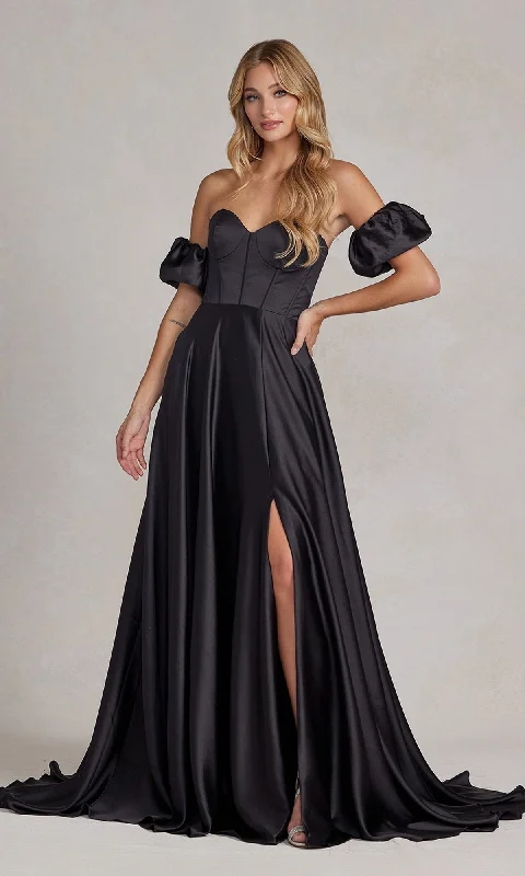 Strapless Sweetheart Prom Dress with Puff Sleeves