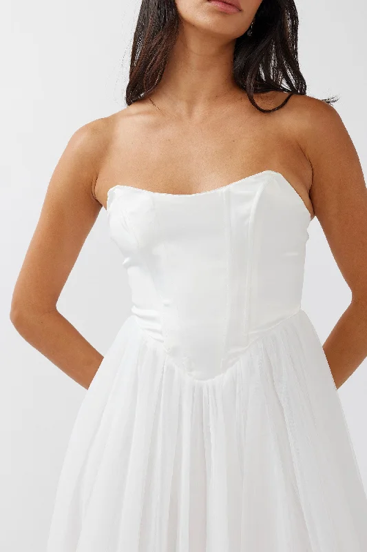 Rosemary Tulle Bustier Midi Dress White