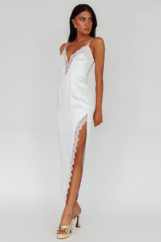 Salma Lace V-Neckline Midi Dress White