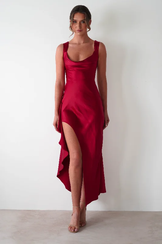 Seville Soft Satin Midaxi Dress | Berry Red