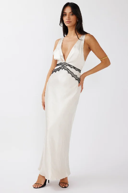 Theriz Lace Trim Tied Back Maxi Dress Champagne