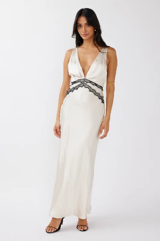 Theriz Lace Trim Tied Back Maxi Dress Champagne