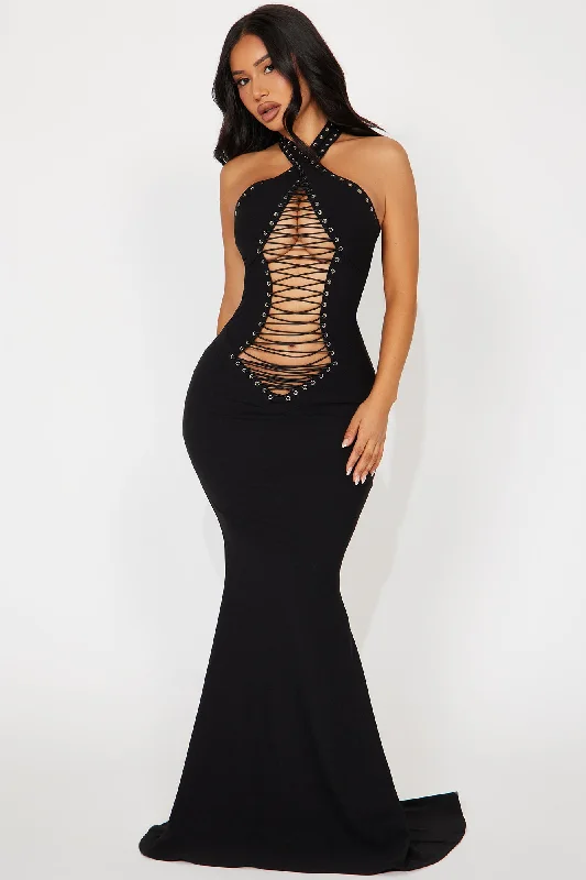 Too Hot Lace Up Maxi Dress - Black