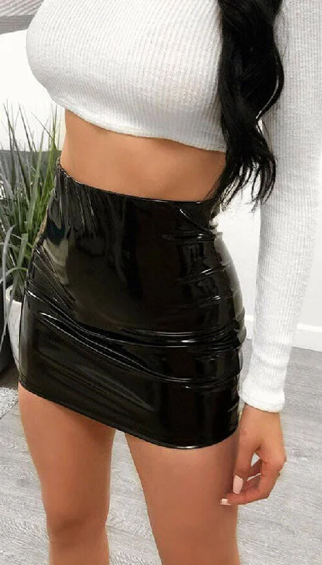 Black Vinyl Bodycon Mini Skirt