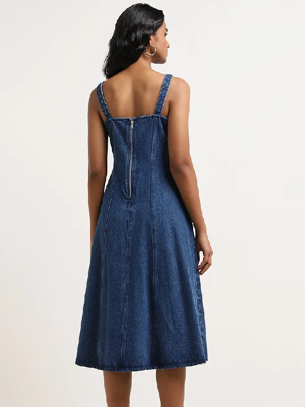 LOV Dark Blue A-Line Denim Dress