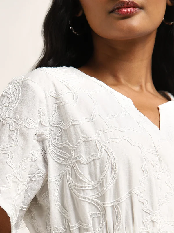 LOV White Embroidered Tiered Cotton Dress