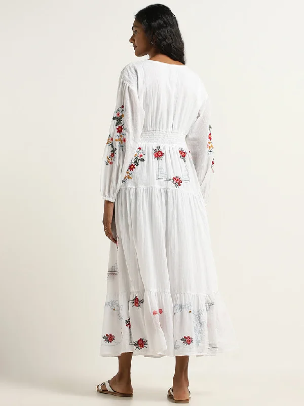 LOV White Floral Cotton Tiered Maxi Dress